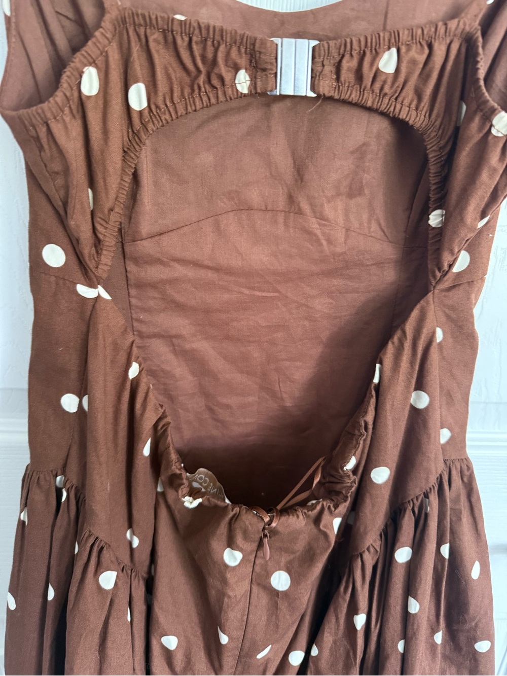 NWT Caroline Constas Brown Polka Dot Cotton Spaghetti Strap Sundress Size XS - Picture 4 of 8